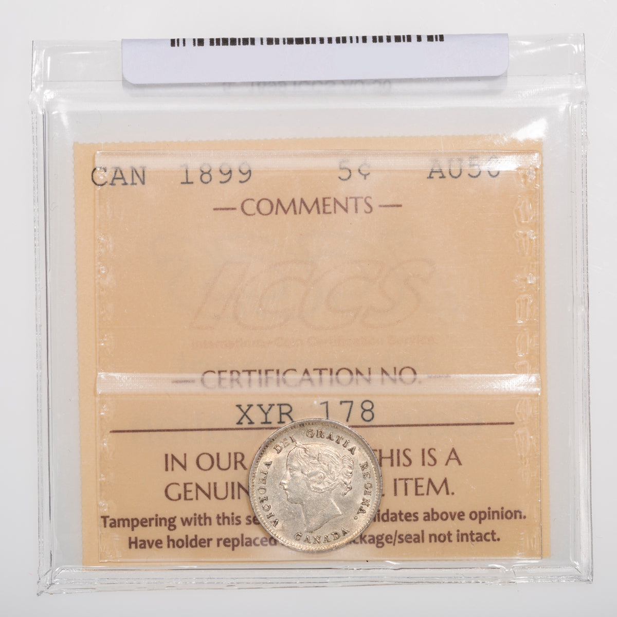 5 Cent 1899 ICCS AU-50