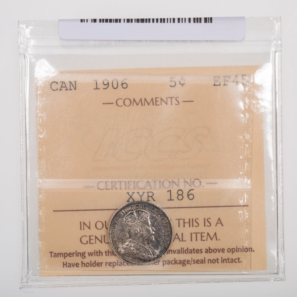 5 Cent 1906 Narrow Date ICCS EF-45