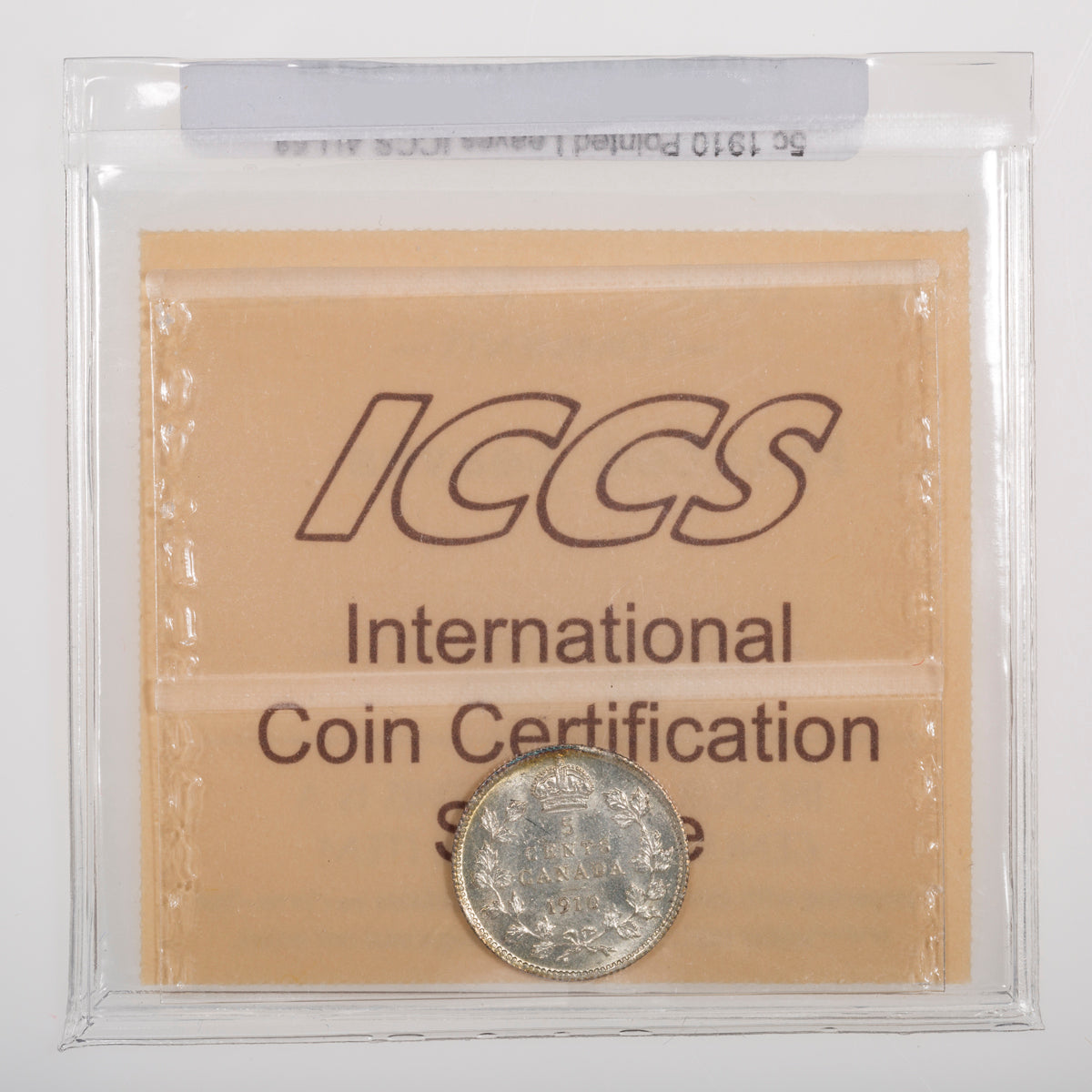 5 Cent 1910 Pointed Leaves ICCS AU-58