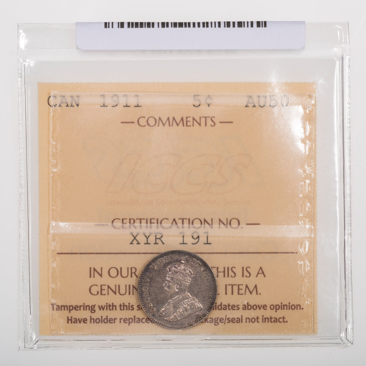 5 Cent 1911 ICCS AU-50