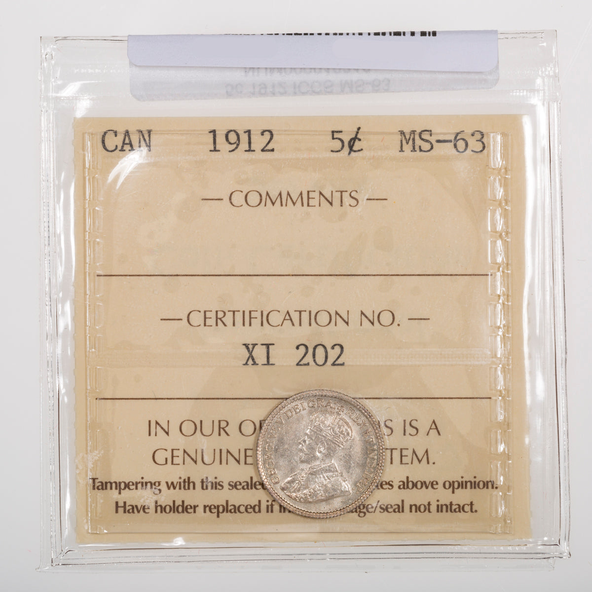 5 Cent 1912 ICCS MS-63