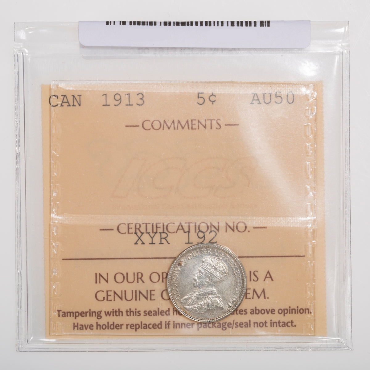 5 Cent 1913 ICCS AU-50