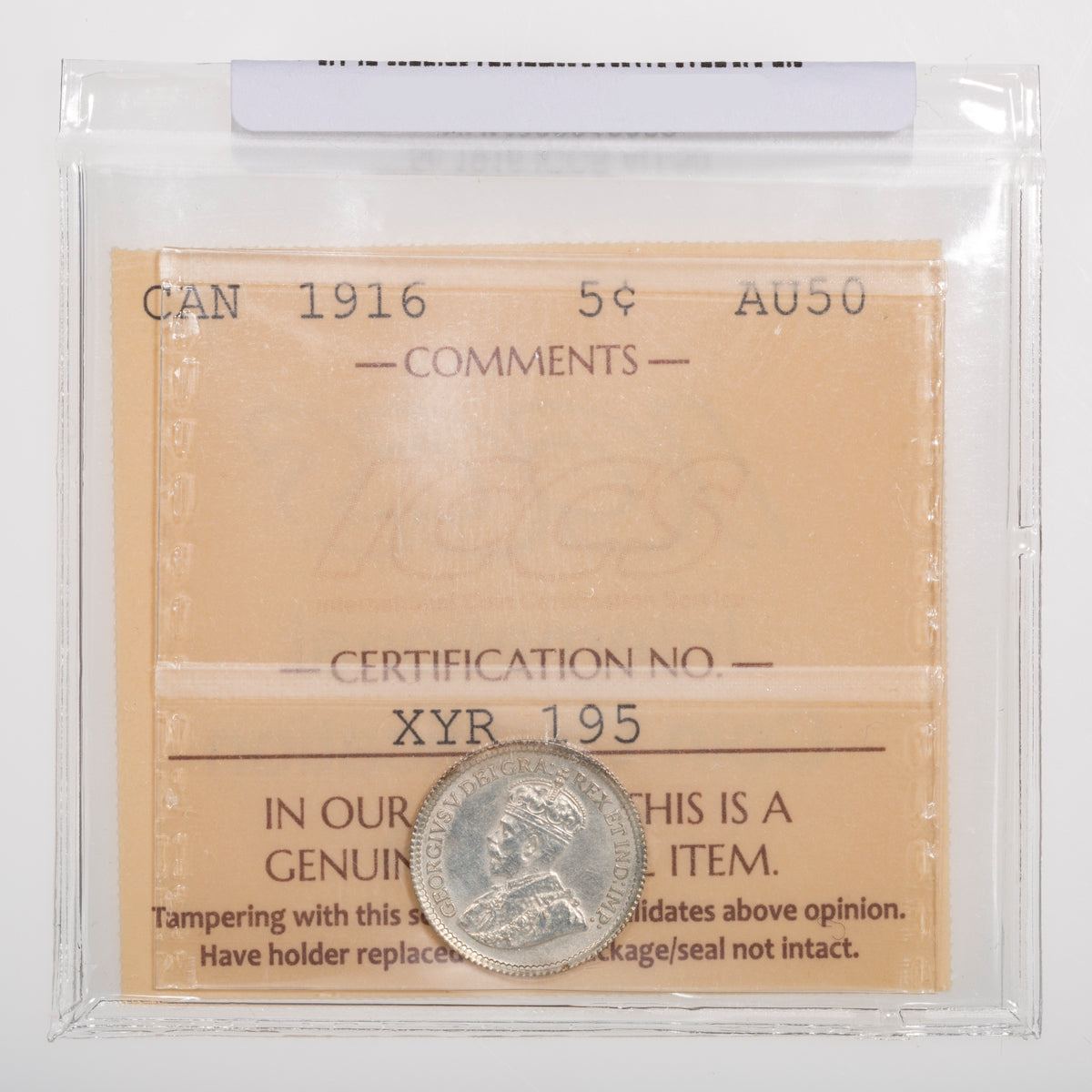 5 Cent 1916 ICCS AU-50