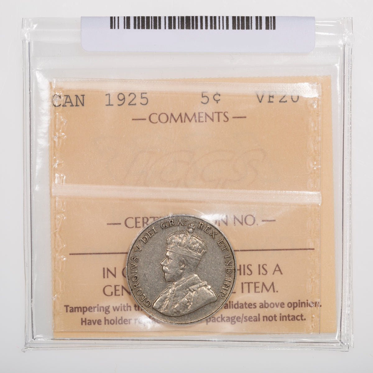 5 Cent 1925 ICCS VF-20