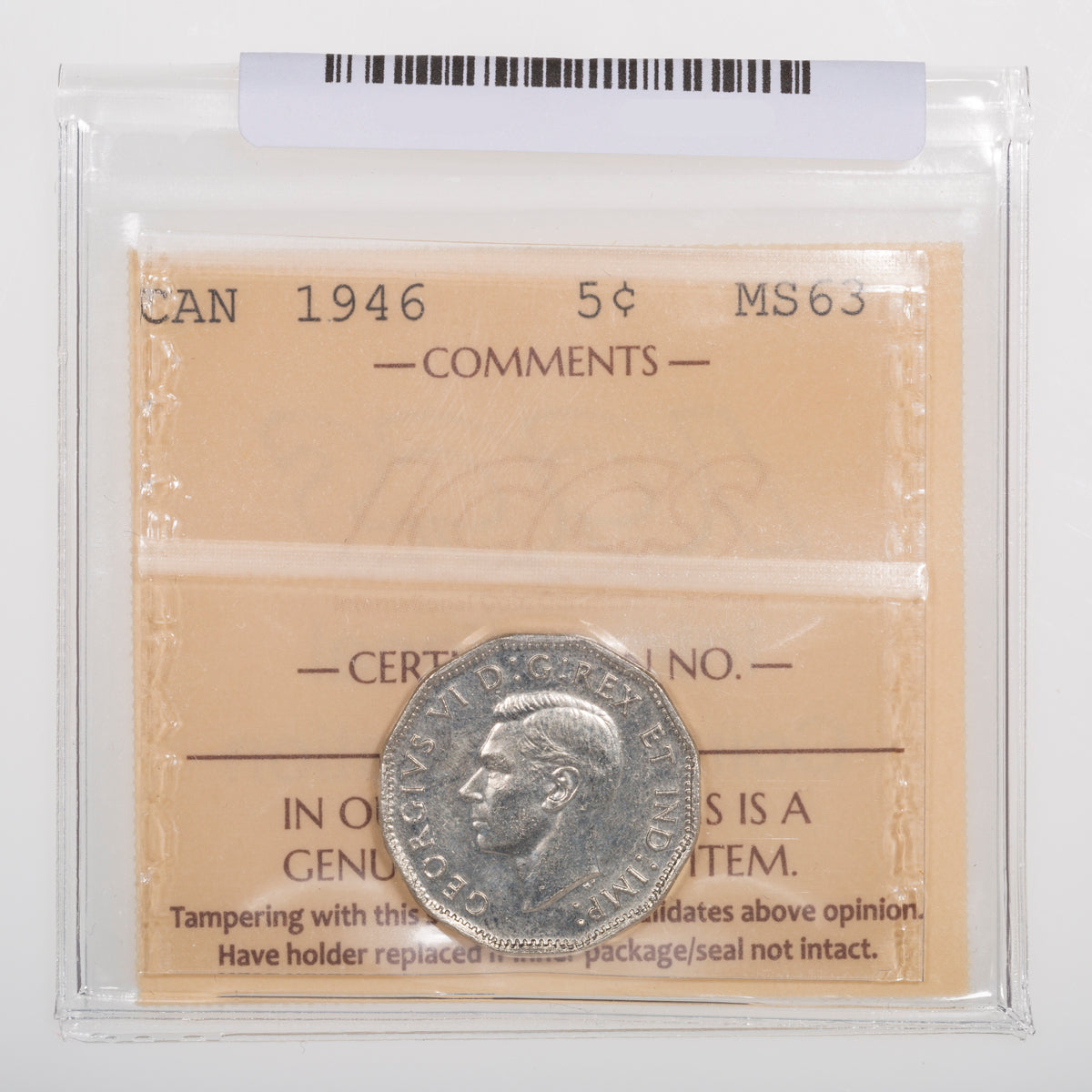 5 Cent 1946 ICCS MS-63