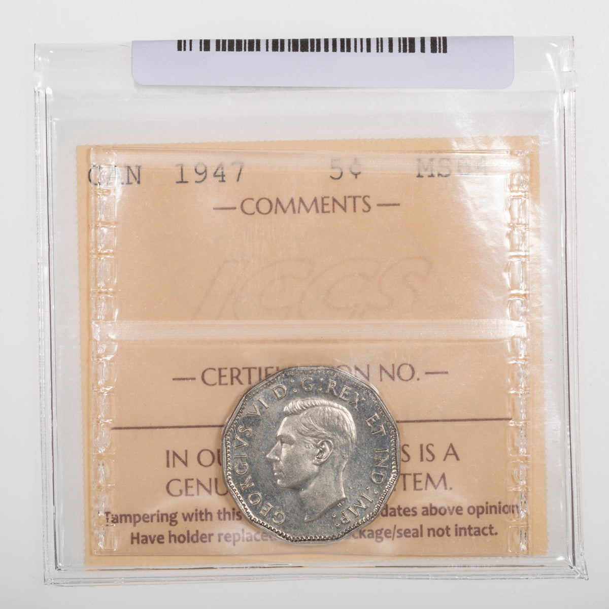 5 Cent 1947 ICCS MS-64