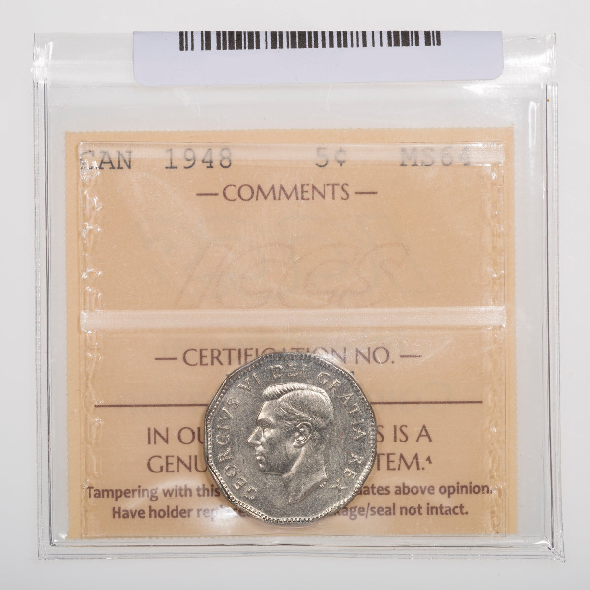 5 Cent 1948 ICCS MS-64