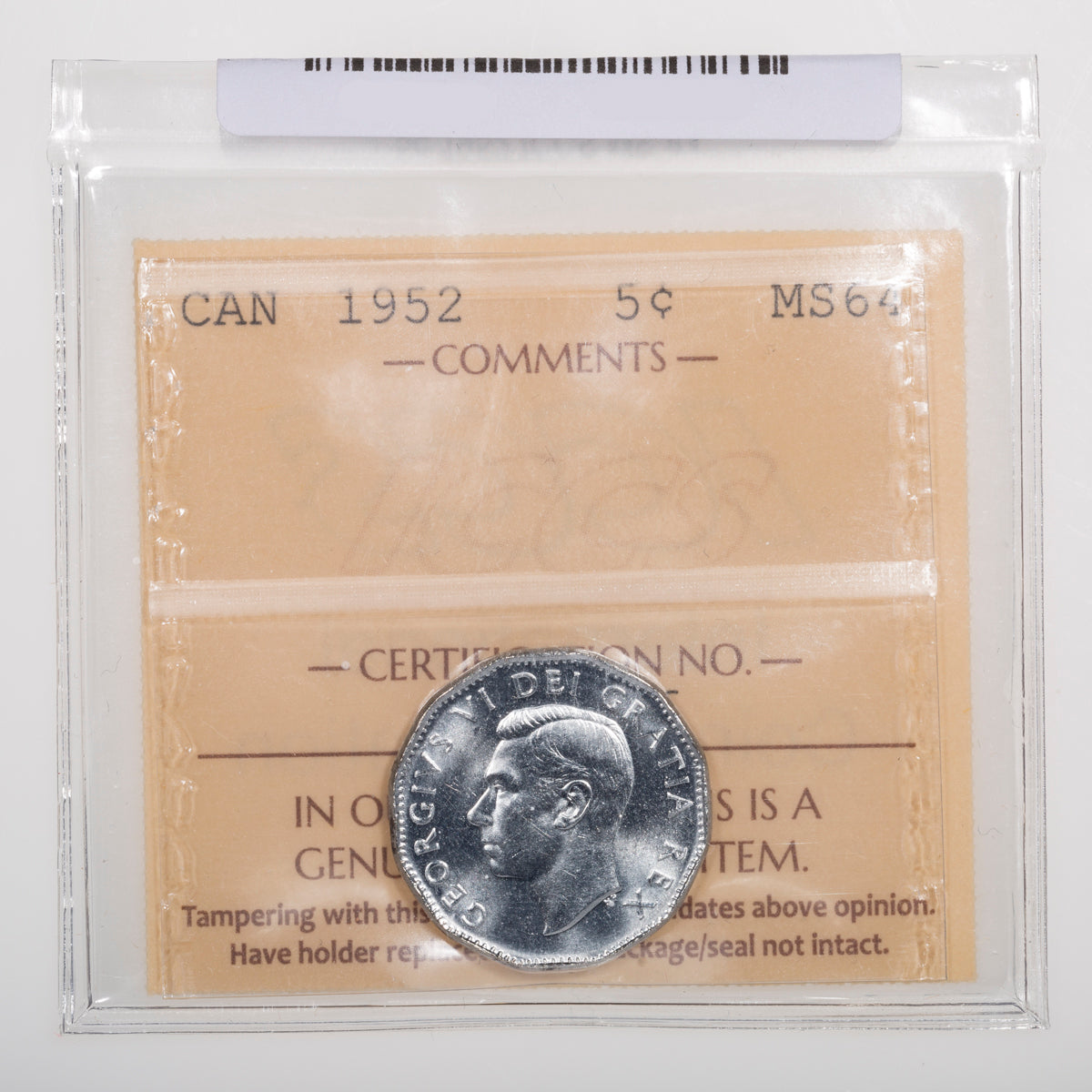 5 Cent 1952 ICCS MS-64