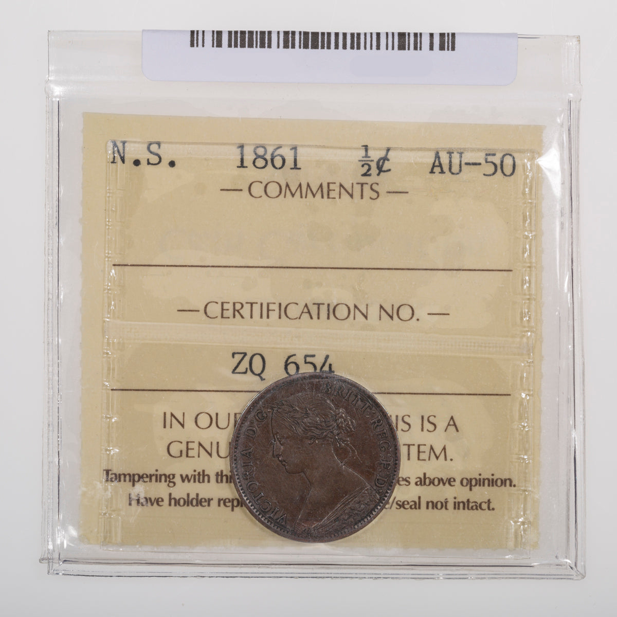 NS Half Cent 1861 ICCS AU-50