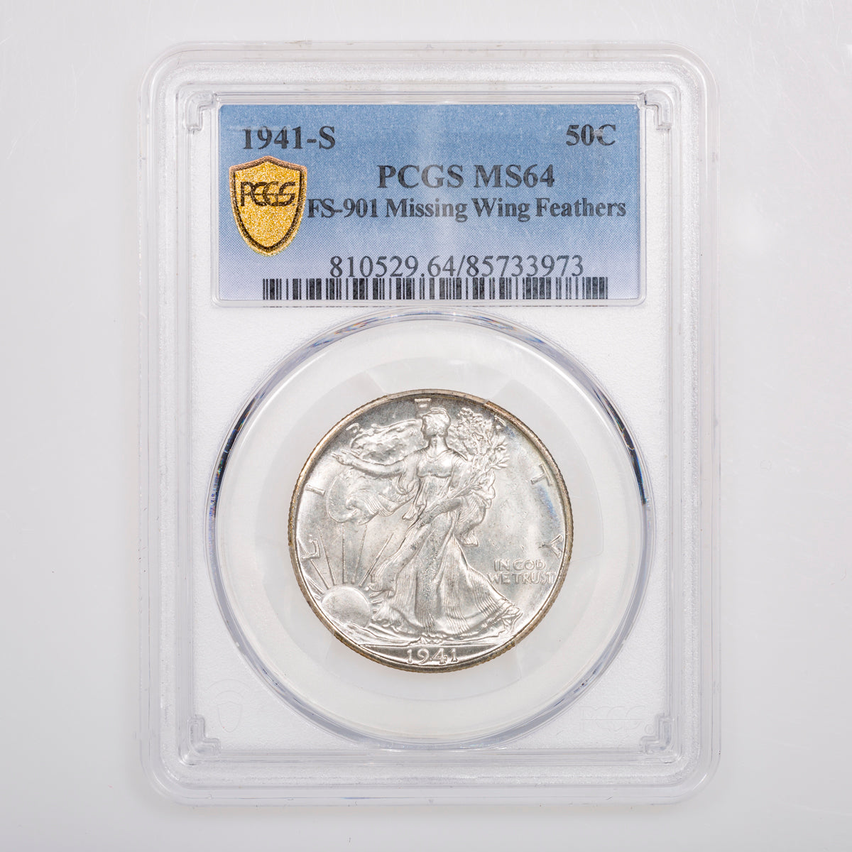 US 50 Cent Walking Liberty 1941S FS-901 Missing Wing Feathers PCGS MS-64