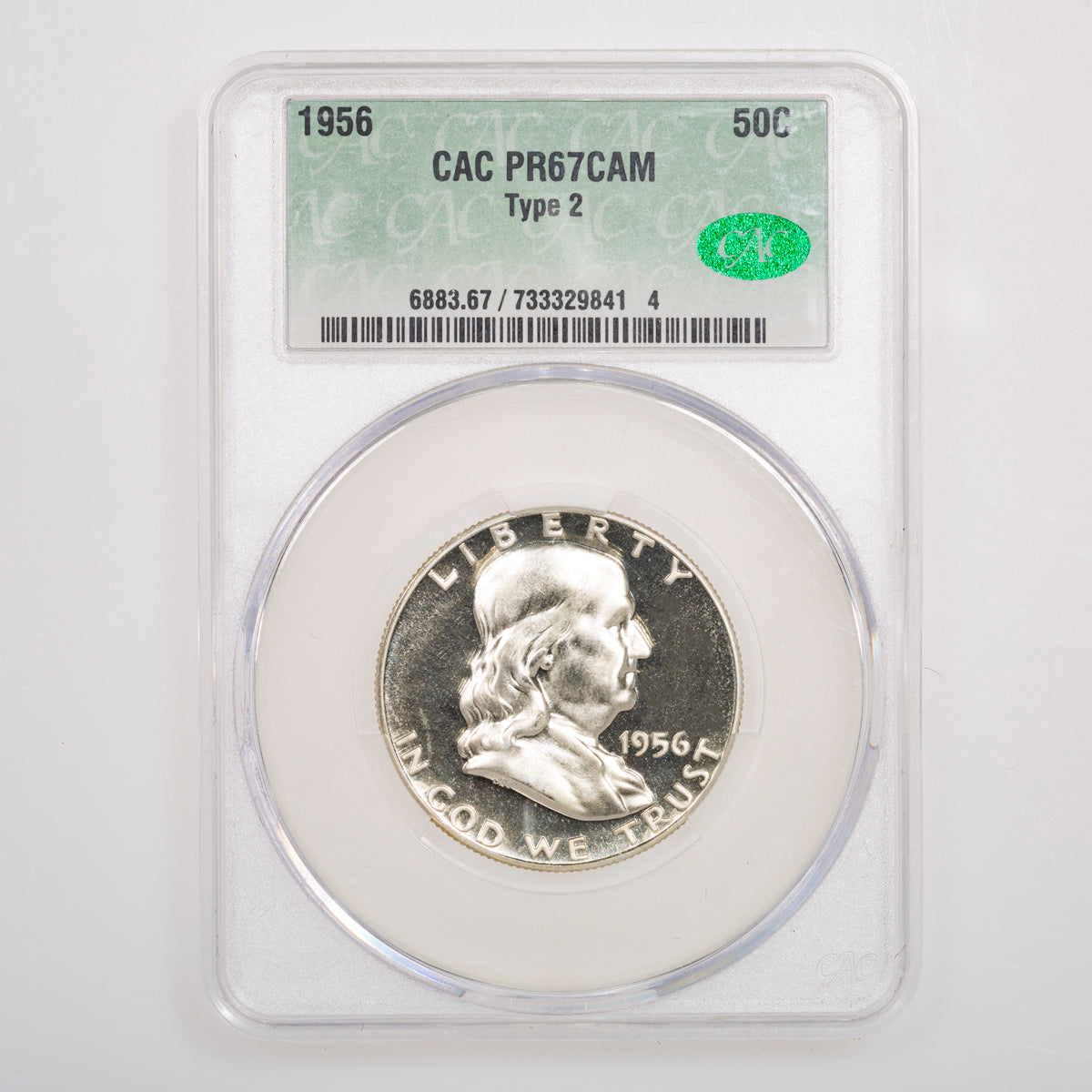 US 50 Cent Franklin 1956 Type 2 CAC PR-67 CAM