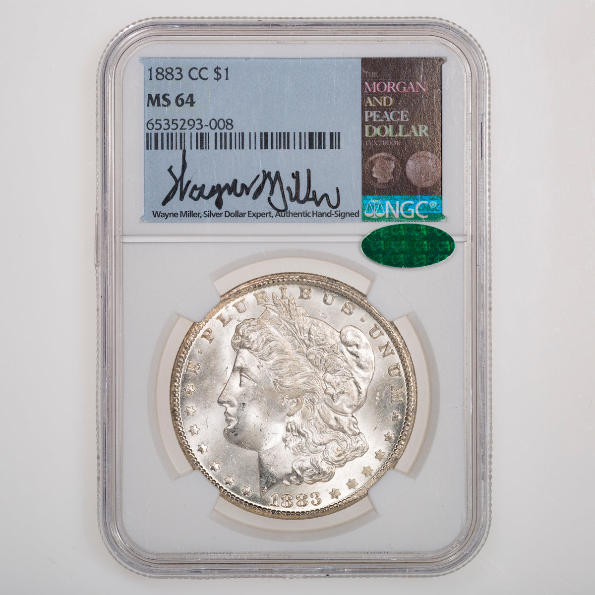US $1 Morgan 1883CC Wayne Miller Signature NGC MS-64 CAC Green Bean
