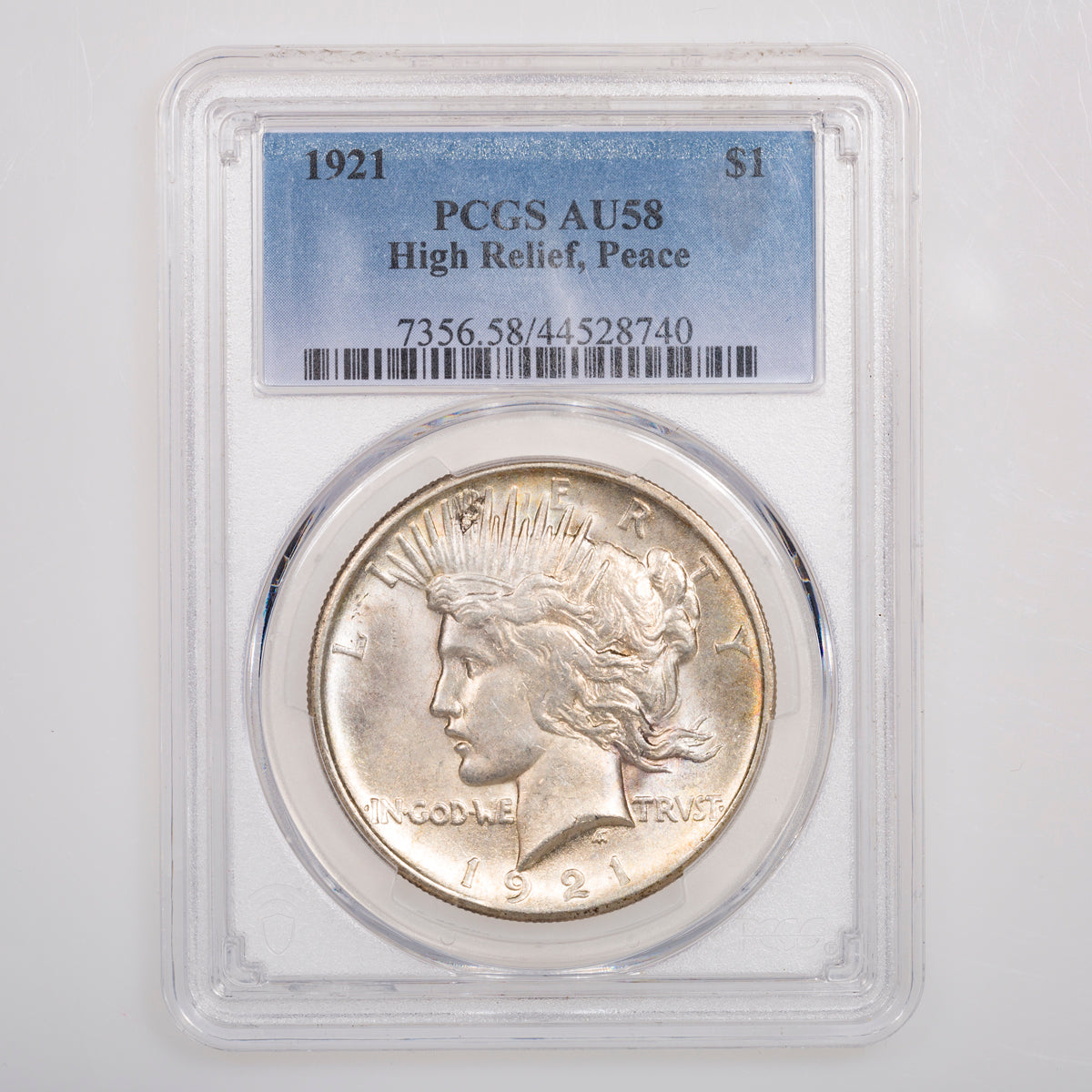 US $1 Peace 1921 High Relief PCGS AU-58