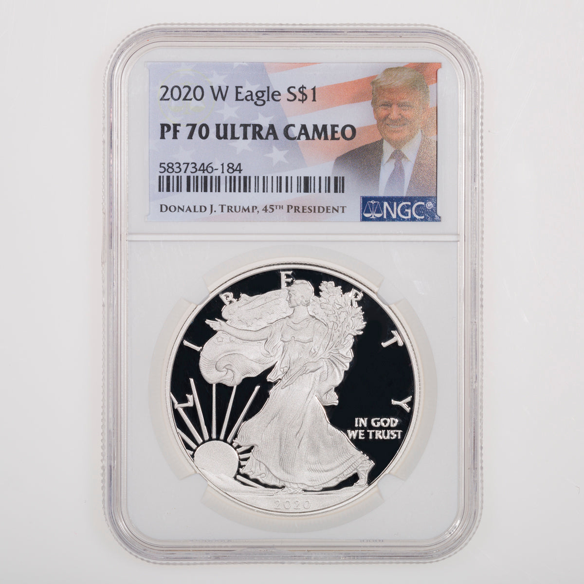 United States 1 oz Silver Eagle 2020W NGC Donald Trump Label PR-70 Ultra Cameo