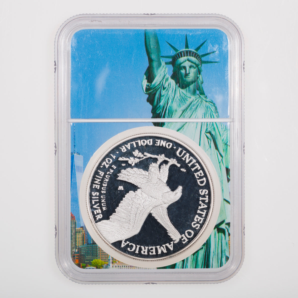 United States 1 oz Silver Eagle 2021W Type 2 Eagle landing NGC First Day of Issue Statue of Liberty Custom Core PR-70 Ultra Cameo