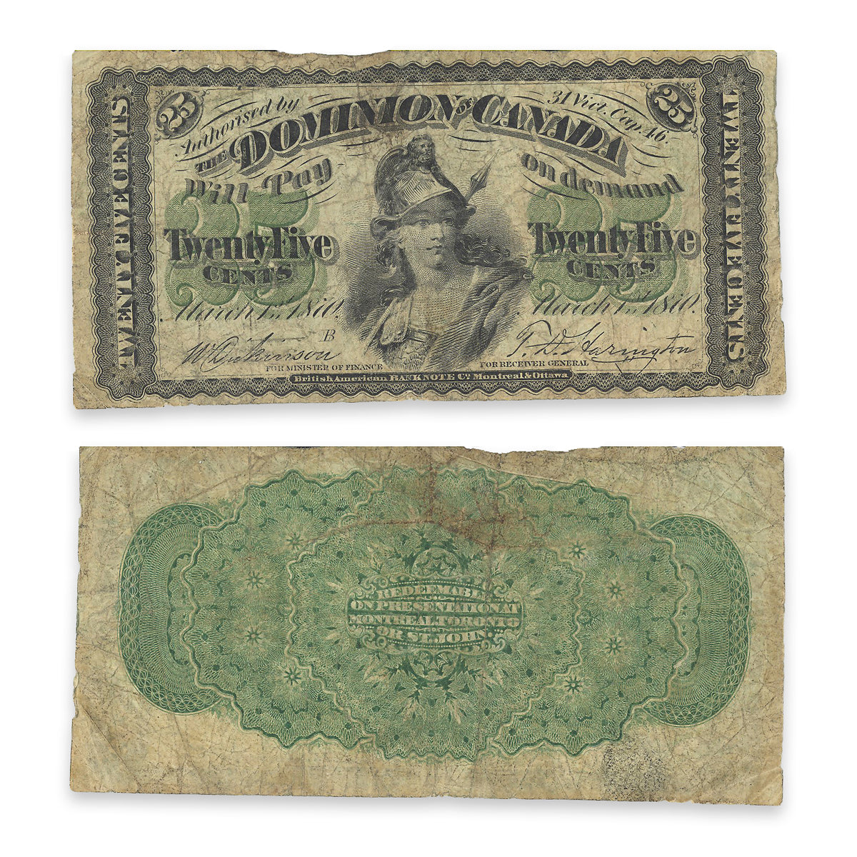 25 Cent 1870 DC-1b Dickinson-Harrington VG-8