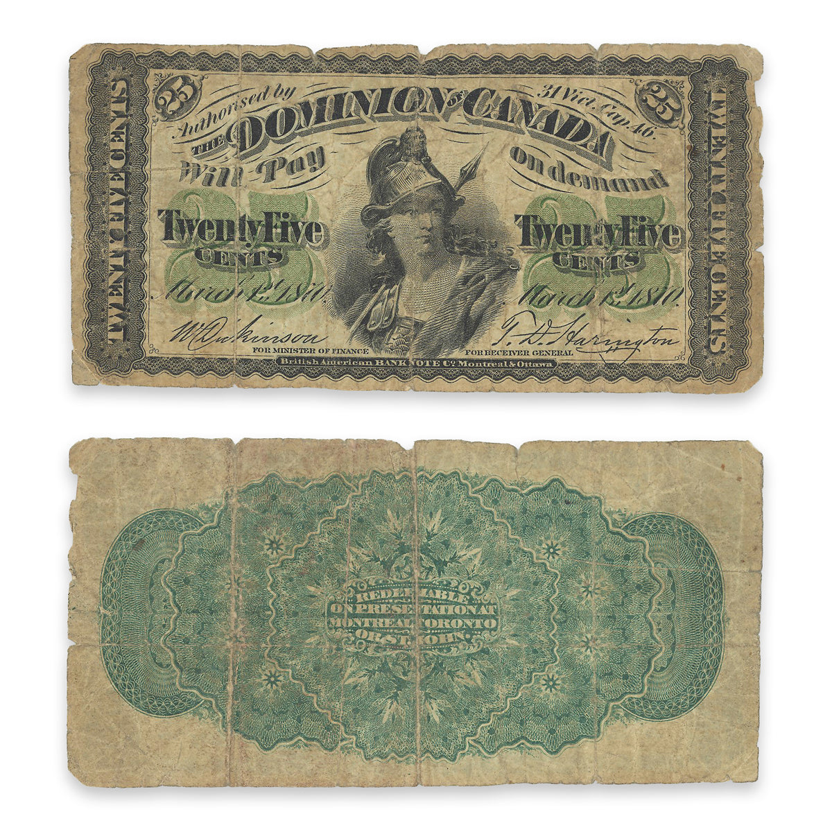 25 Cent 1870 DC-1c Dickinson-Harrington G-6