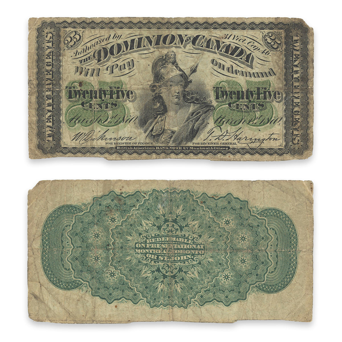 25 Cent 1870 DC-1c Dickinson-Harrington G-6