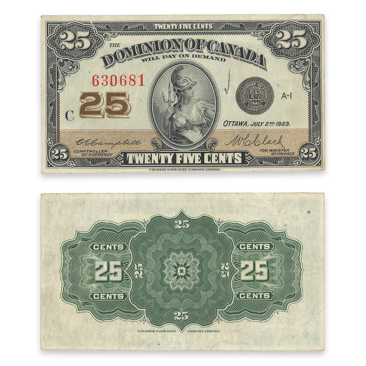 25 Cent 1923 DC-24d Campbell-Clark EF-40