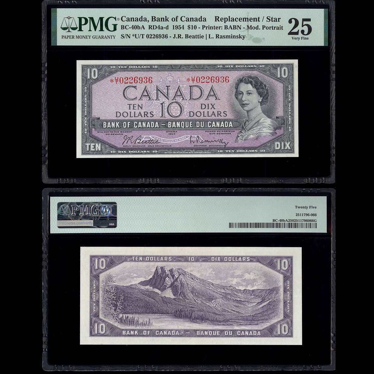 $10 1954 Replacement BC-40bA RD4a-d Beattie-Rasminsky Beattie-Rasminsky Prefix *U/T PMG VF-25