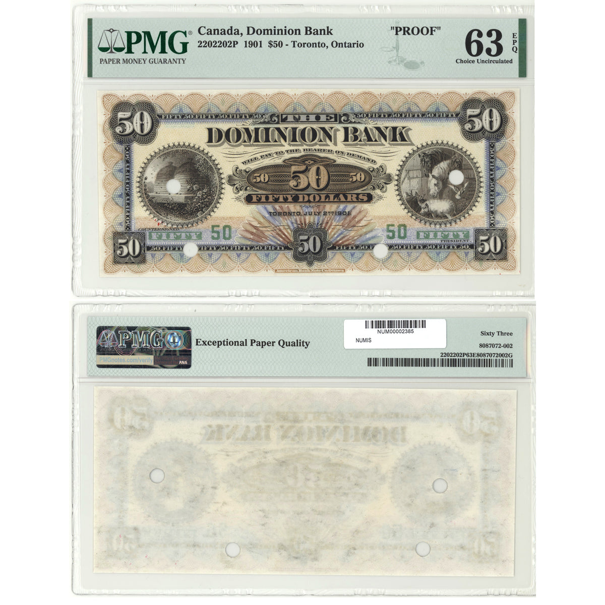 $50 1901 Dominion Bank Toronto PMG CUNC-63
