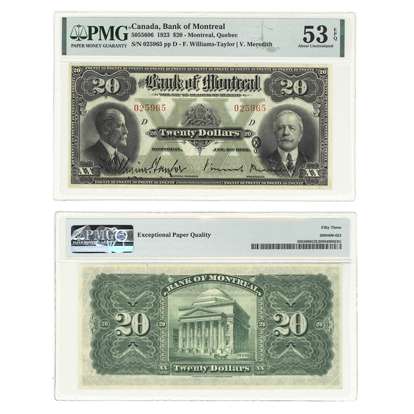 $20 1923 Bank of Montreal AU-53