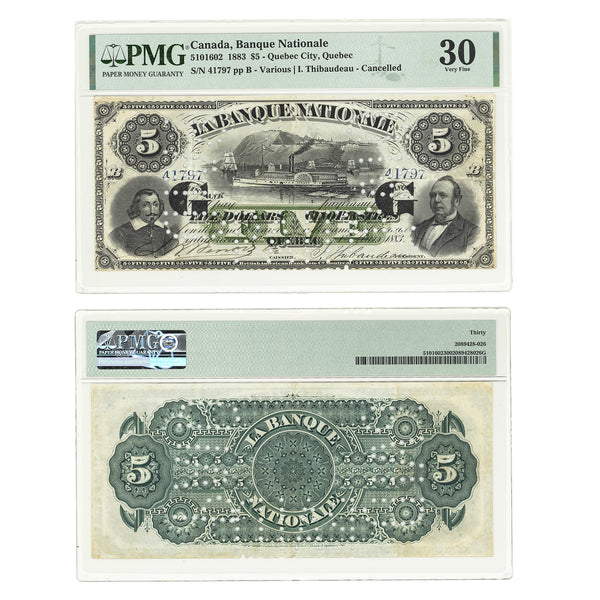 $5 1883 Banque Nationale Various-I.Thibaudeau PMG VF-30