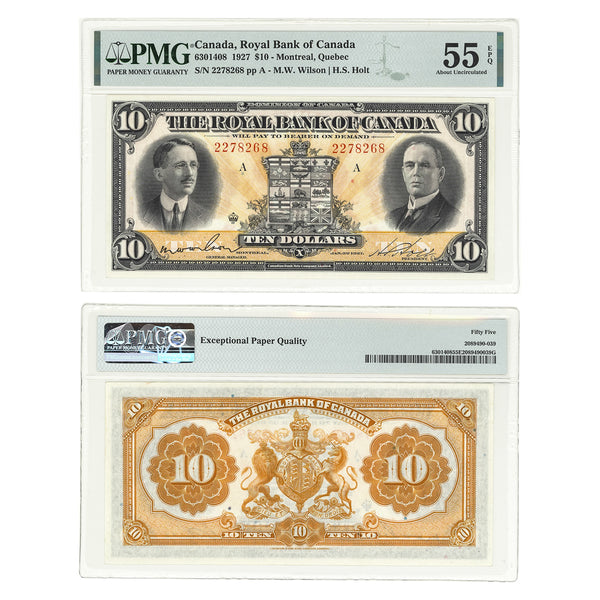$10 1927 Royal Bank of Canada M.W.Wilson-H.S.Holt PMG AU-55