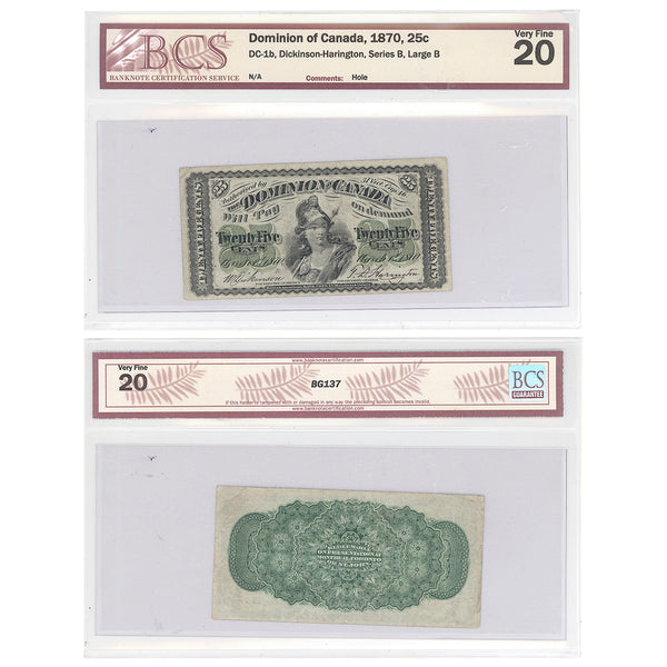 25 cent 1870 W.Dickson-T.D.Harington Series B, Large BCS VF-20