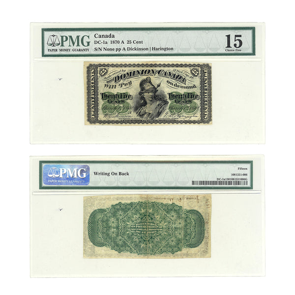 25 cent 1870 W.Dickson-T.D.Harington Series A PMG F-15