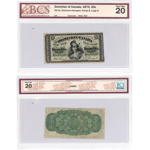 25 cent 1870 Series B, Large BCS VF-20