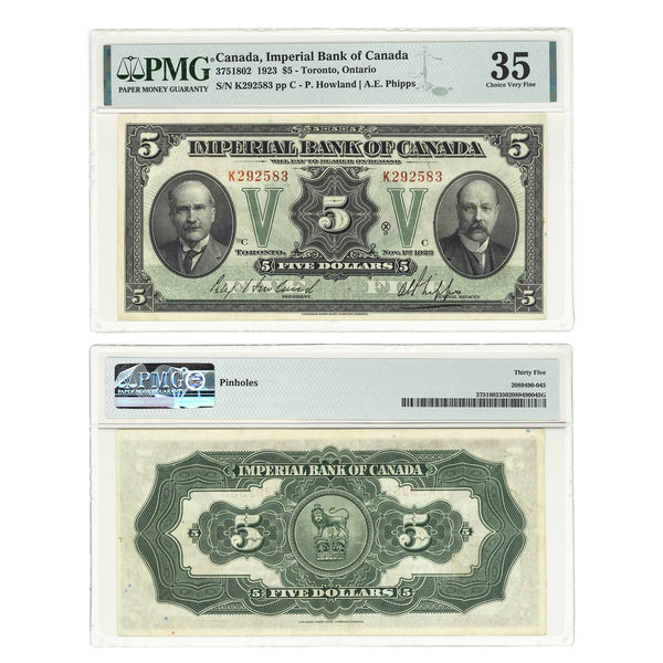 $5 1923 Imperial Bank of Canada P.Howland-A.E.Phipps PMG VF-35