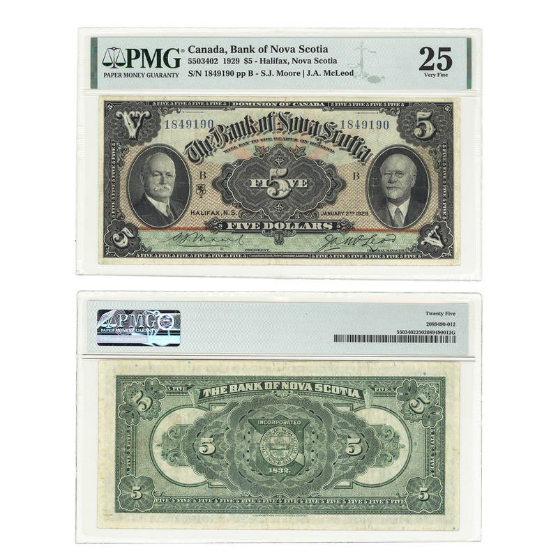 $5 1929 Bank of Nova Scotia S.J.Moore-J.A.McLeod PMG VF-25