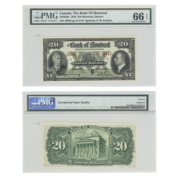 $20 1938 Bank of Montreal Spinney-Gordon PMG GUNC-66
