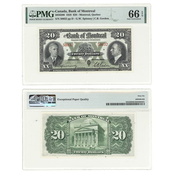 $20 1938 Bank of Montreal Spinney-Gordon PMG GUNC-66