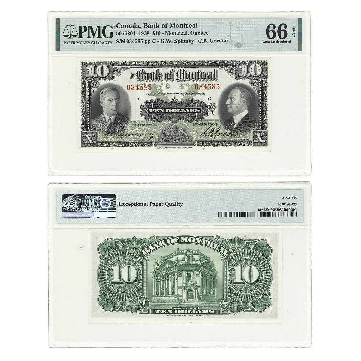 $10 1938 Bank of Montreal GUNC-66