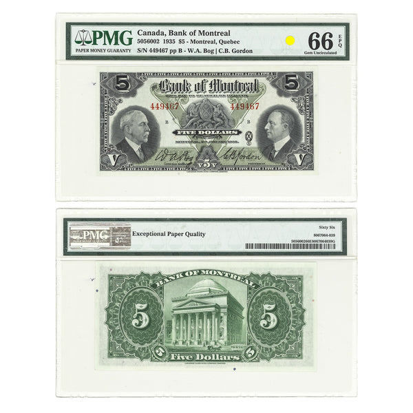 $5 1935 Bank of Montreal Bog-Gordon PMG GUNC-66