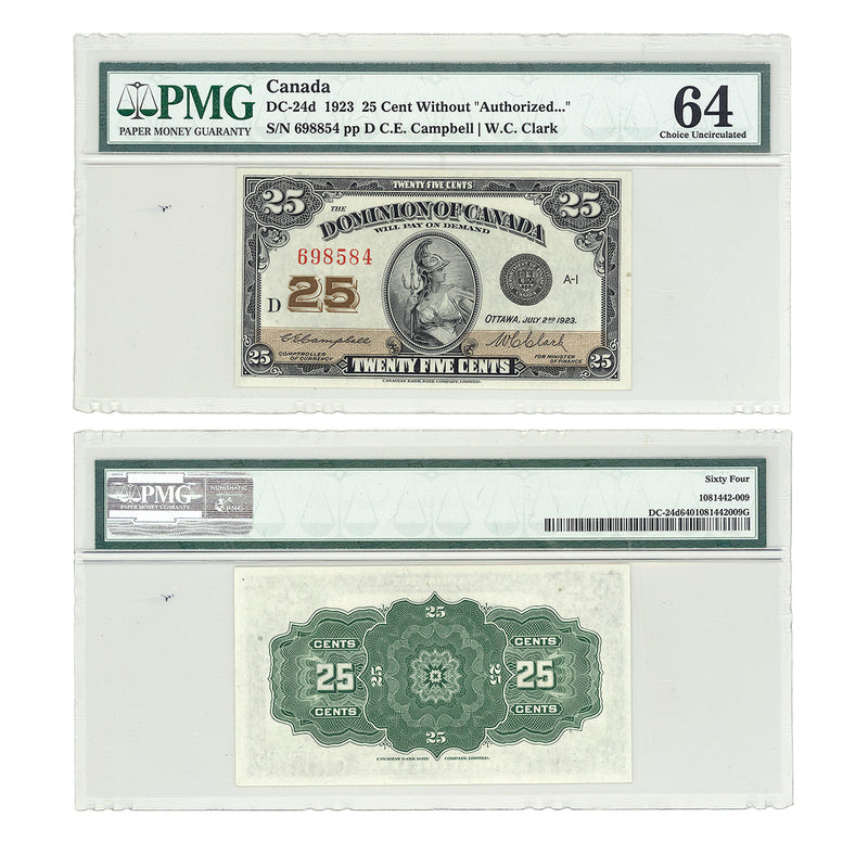 25 cent 1923 C.E.Campbell-W.C.Clark Series D PMG CUNC-64 Default Title