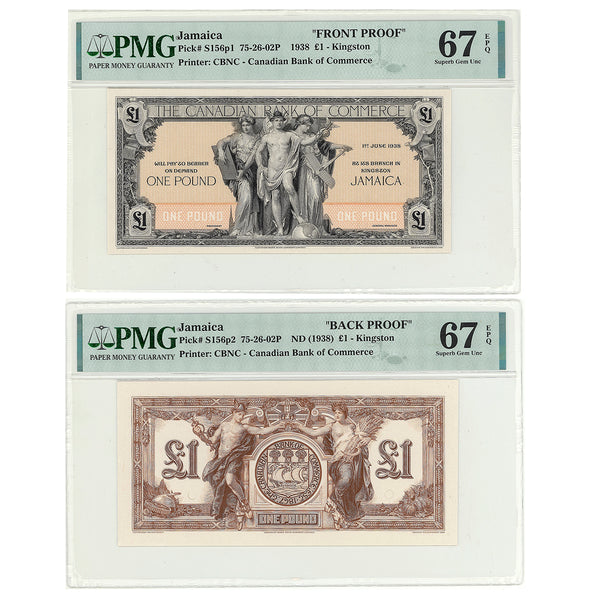 Jamaica 1 Pound 1938 Canadian Bank of Commerce Front Proof Paper Money Set PMG GUNC-67