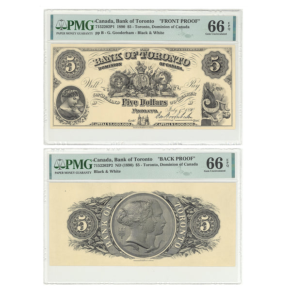 $5 1890 Bank of Toronto Font Proof Paper Money Set Series B PMG GUNC-66