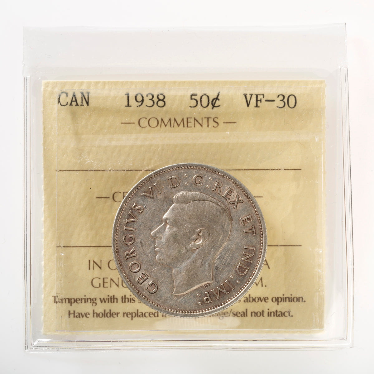 50 Cent 1938 ICCS VF-30