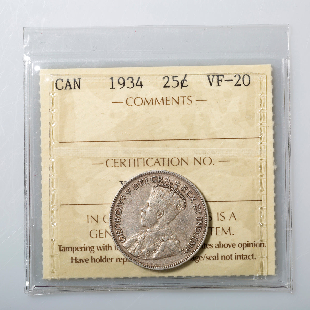 25 Cent 1934 ICCS VF-20 Default Title