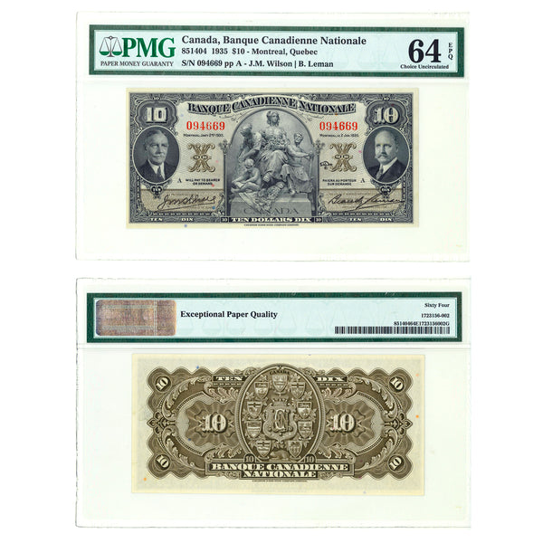 $10 1935 Banque Canadienne Nationale J.M. Wilson-B. Leman PMG CUNC-64 Default Title