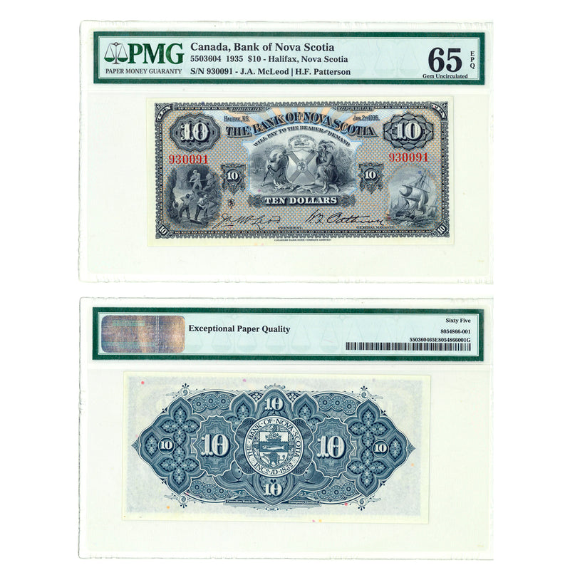 $10 1935 Bank of Nova Scotia J.A. McLeod-H.F. Patterson PMG GUNC-65 Default Title