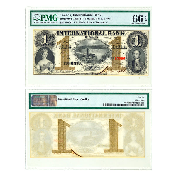 $1 1858 International Bank of Canada J.R. Lamb PMG GUNC-66 Default Title