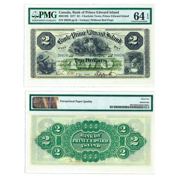 $2 1877 Bank of Prince Edward Island Various PMG CUNC-64 Default Title