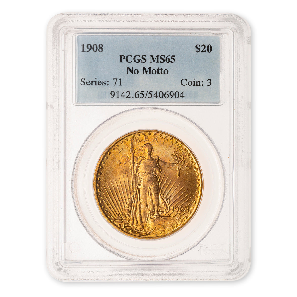 US 20 Dollars 1908 Double Eagle No Motto PCGS MS-65