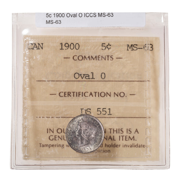 5 Cent 1900 Oval O ICCS MS-63
