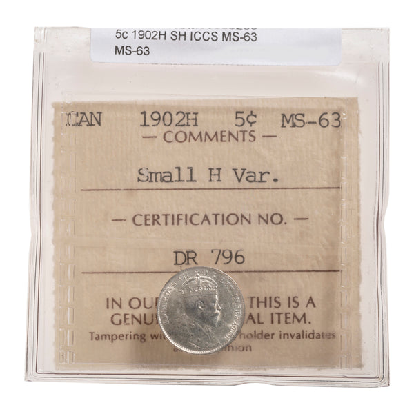 5 Cent 1902H SH ICCS MS-63