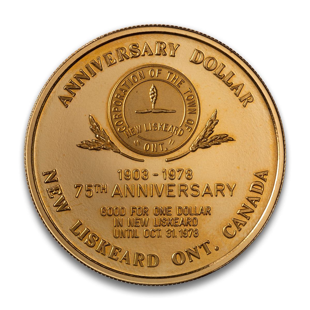 1989 New Liskeard ON 75th Anniversary Trade Token